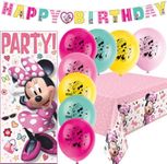 Minnie Mouse Birthday Party Supplies Decorations - 1 Table Cloth 8 Balloons 1 "Add An Age" Banner 1 Backdrop / Door Poster | Minnie Mouse Party Supplies