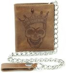 RAW HYD Men's Leather Biker Chain Wallet Trifold Skull Design - Stylish and Durable with Multiple Card Slots and Secure Chain