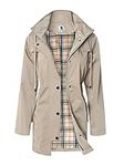 Women's Long Hooded Rain Jacket Outdoor Raincoat Windbreaker(Khaki,Medium)