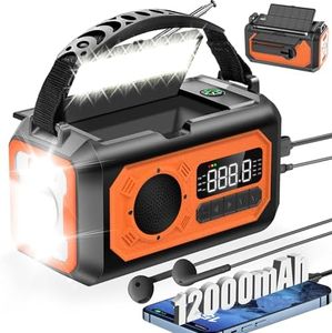 12000mAh Emergency Weather Radio Hand Crank Radio Solar Radio Portable AM/FM/NOAA Radio with 2 Solar Panels 3 Charging Methods SOS Alarm 3 Mode Flashlight Phone Charger Reading Lamp