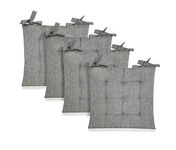 COTTON CRAFT - 4 Pack - White and Grey Cotton Chambray Dining Chair Pad Cushion with Ties- Classic Design- Easy Fit to Chair