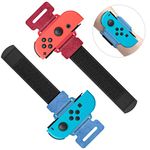 Wrist Bands for Just Dance 2025 2024 2023 2022 2021 2020 for Switch & OLED Model, Comfortable Adjustable Elastic Strap for Switch Controller, Two Size for Adults and Children, 2 Pack (Red & Blue)