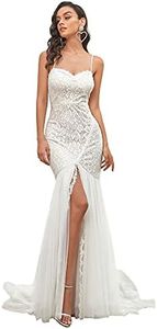 Ever-Pretty Abito da Sposa Tracolla Regolabile Scollo a V in Tulle Bodycon Sirena Lunghezza del Piano da Donna con Cappella Treno Bianco 42EU