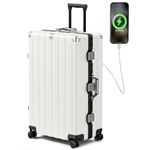 Krute 28 Inch Zipperless Checked Luggage Aluminum Frame PC Hardshell Suitcase with USB Port & TSA Lock, Large Lightweight Travel Luggage with Spinner Wheels White