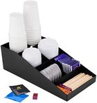 Coffee Station Condiment and Cup Organizer, 7 Compartment Coffee Bar Cup Dispenser Organizer for Countertop, Breakroom Office Tea Coffee Pod Organizer Condiment Holder, Black