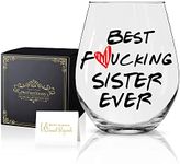 Perfectinsoy Sister Gifts Stemless Wine Glass with Gift Box, Best Sister Ever, Great Wine Glass Gifts for Sister Women Soul Sister BFF Sister in Law, Sister Birthday Gifts for Women