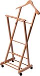 dobar® 29743FSC Folding Suit Stand Beech Wood | Valet Stand on Four Wheels | Mute Servant for Suits/Shirts/Trousers | Foldable Clothes Stand | 33 x 41 x 104 cm | Light Brown