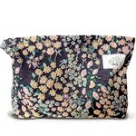 HAPPYHEIDI Aesthetic Makeup Bag Cosmetic Toiletry Travel Zipper Pouch, Canvas Lined, Purse Organizer, 001 Embroidery-Teabreak Little Flowers, Large, Embroidery Floral