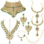 Peora Gold Plated American Diamond Jodha Akbar Bridal Choker Necklace Earrings Maangtikka Nathiya Haathpanja Traditional Jewellery Set for Women Girls