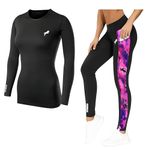 JUST RIDER Polyester Sportswear,Gym Wear Leggings Workout Pants With Upper Long Sleeves Track Suit For Women|Round Neck Tracksuit For Women|Suitable For Yoga,Jogging|Workout Clothes(Medium),Black