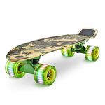 Standard Skateboard Mini Cruiser - 6'' PP Deck Complete Double Kick Skate Board w/ 3.25" Aluminum Alloy Truck, PU Wheels w/LED Light - for Kids, Teens, Adults (Camo)