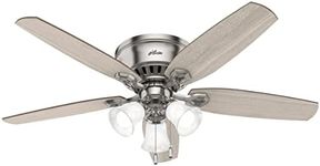 Hunter Fan Company Builder 52-inch Indoor Brushed Nickel Traditional Ceiling Fan With Bright LED Light Kit, Pull Chains, and Reversible WhisperWind Motor Included