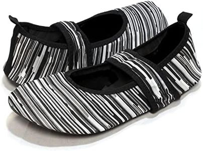 Nufoot Futsoles by Women's Soft-Sided Shoes for Indoors/Outdoors, Foldable & Flexible Footwear for Sport, Exercise, Yoga or Travel, Dance Shoes, Black/White Sporty Stripes, X-Large