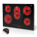 TYEMUI 9000W 30 inch Electric Cooktop 5 Burners, Countertop & Built-in 220 volt Electric Stove Top 30in with Glass Protection Metal Frame, Slide Control, 220v-240v, Hard Wire, No Plug