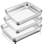 Baking Tray Set of 3, Homikit Stainless Steel Deep Baking Sheet Pans, Rectangle Traybake Cake Tin for Cookie Lasagna Flapjack Brownie, Healthy & Heavy-Duty, Brushed Finish & Dishwasher Safe - 3 Size