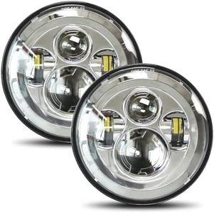 UNI-SHINE 2pcs Projector 7 Inch LED Headlight Hi/Lo Beam Chrome 7’’ Round H6024 LED Headlight Compatible with Jeep Wrangler JK CJ TJ fit for Miata, for Chevy SC2