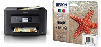 Epson WorkForce WF-3820 All-in-One Wireless Colour Printer with Scanner, Copier, Fax, Ethernet, Wi-Fi Direct and ADF, Black 603 Starfish Genuine Multipack, 4-Colours Ink Cartridges