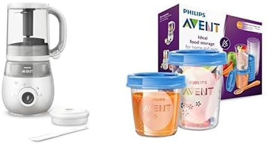 Philips SCF883/01 Robot Cuiseur-Mixeur 4-en-1 pour Bébé + Livret de Recettes + Bol de Rangement 120 ml & Avent - SCF721/20 - Pots de conservation 180 ml et 240 ml avec Couvercles associés