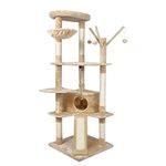 Meerveil Cat Tree, 167 cm Cat Tower for Large Cats, Cat Climbing Tree with Cat Activity Platforms, 3 Pompoms, 1 Condos, Basket and Sisal Scratching Posts, Beige