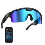 AI Smart Glasses with Camera 4K, 8MP HD POV Video Recording Glasses, Built-in Storage (No SD Card Needed), Sport Audio Glasses & Bluetooth Sunglasses for Outdoor Sports Cycling/Skiing(Black/Ice Blue)