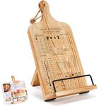 Housejoy Wooden Cookbook Stand, Hieght Adjustable Bookholder for Kitchen Counter, Cookbook Holder Stand, Wood Sturdy with Measurement Conversion Chart, Foldable Easel for Kitchen Ipad Tablet