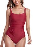 Joweechy Swimming Costume Women Tummy Control One Piece Swimsuits Retro Ruched Swimwear Bathing Suit Bikini Plus Size Ya#Wine,S