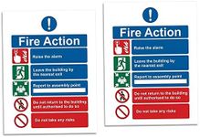 RubiGo - Fire Action Notice Sign, 2PK 20x15cm, Fire Exit Sign High Gloss Self Adhesive Sticker - Fire Safety Signs Fire Signage Stickers Fire Escape Sign (2)