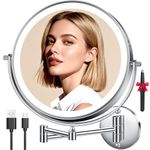 Auxmir 5000mAh Rechargeable Wall Mounted Makeup Mirror, 1X/30X Double Sided Magnifying Bathroom Mirror, 10" Lighted Vanity Mirror with 3 Color Modes, Touch Dimmable, 360° Swivel Extended Arm, Chrome
