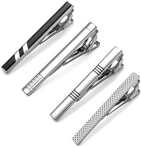 MOZETO Tie Clips for Men, Classic Style Silver Tie Bar Set for Regular Ties Luxury Box Gift Ideas