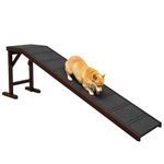 PawHut Pet Ramp for Dogs Cats Non-Slip Carpet Top Platform - Brown & Grey