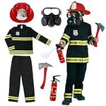 Morph Kids Fireman Costume Black Helmet Hat Outfit Firefighter Costume World Book Day Costumes for Boys Small