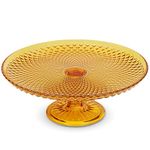 Amici Home Diamond Footed Glass Cake Stand | Round Vintage Style Cake Plate | Serving Platter for Cupcakes, Cookies | Dessert Display Stand for Parties, Weddings, and Gift | 10” D x 3.7” H (Amber)