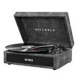 Victrola Vintage 3-Speed Bluetooth Portable Suitcase Record Player with Built-in Speakers | Upgraded Turntable Audio Sound| Includes Extra Stylus | Lambskin (VSC-580BT-LGR)