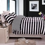 NTBAY 3 Pieces 100% Brushed Microfiber Striped King Duvet Cover Set, Super Soft Black and White Printed Reversible Design Zippered Comforter Cover with Ties and 2 Oxford Pillowcases (King, Stripe)