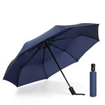 Entongstar Navy Blue Travel Folding Umbrella, Strong 8 Ribs Reinforced Windproof Rain Umbrella, Strong Durable Umbrella Compact Portable Umbrella, Auto Open/Close Lightweight Umbrella