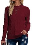 Breampot Women Cable Knit Jumper Casual Basic Long Sleeve Pullover Sweater Tops(Wine,Large)