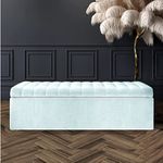 Ottoman Storage Box - Lined Striped Ottoman Box - Plush Velvet Upholstered Blanket Box - Velvet End Table - End of Bed Bench - Shoe Storage Bench - Entry hallway Bench - Ottoman Footstool with Storage