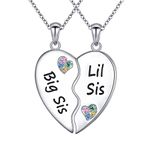 FLYOW Sister Necklaces/Mother Daughter Necklaces/Friends Necklaces/Family Necklaces for 2 Sterling Silver Heart Necklace Twin Sorority Heart Halves Matching, Sterling Silver, Cubic Zirconia