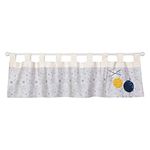 Galaxy Window Valance - Rocket Ships Scatter Print Body, Applique Planets, Solid Ultrasuede Tabs, Tab Top, Blue, Gray, Yellow, Cream and White, 56 in x 15 in