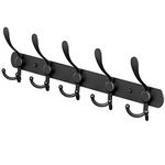 SAYONEYES Black Coat Rack Wall Mounted - 16 Inch Heavy Duty Stainless Steel Matte Finish Wall Hook Rack - 5 Tri Coat Hooks for Hanging Towels, Bags, Hat - Bathroom Entryway - 1 Pack