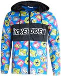 Nickelodeon Men's Jacket - Lightweight Hooded Windbreaker Coat - Vintage Novelty Streetwear for Men: SpongeBob Rugrats (S-XL), Blue/Black, M