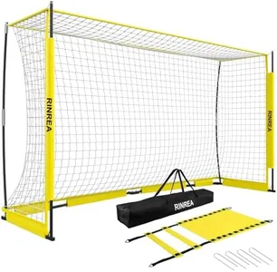 RINREA Portable Soccer Goal 12x6Ft, Collapsible Soccer Goal Net Metal Base, Quick Setup Soccer Training Equipment with 1 Carry Bag, 1 Agility Ladder, 4 Ground Nails (Yellow)