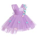 IDOPIP Flower Girl Butterfly High Low Tutu Dress for Kids Baby First Communion Wedding Party Dresses Toddler Little Princess Pageant Bridesmaid Birthday Baptism Tulle Strap Gown Purple 18-24 Months