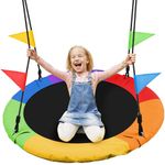 Odoland 40 inch Kids Saucer Tree Swing, Large Outdoor Chidren Round Rope Swing Installed on Tree and Backyard, 900D Waterproof Oxford Flying Saucer Platform Swing Great for 3 Kids or 1 Adult Color