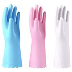 Alimat PluS 3 Pack Reusable Cleaning Gloves Latex Free - Dishwashing Gloves with Cotton Flock Liner and Embossed Palm - Waterproof Household Gloves for Laundry, Gardening (Medium)