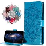 MRSTER Honor 8X Case Flip Premium Wallet Phone Case PU Leather Mandala Embossed Shockproof Cover with Kickstand Card Holder for Huawei Honor 8X. LD Mandala Blue