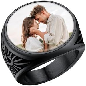 U7 Customized Ring with Picture Inside Name Engraved Jewelry Gift for Father Husband, Irish Celtic Knot Band, Personalized Photo Ring for Men Women, Size 10