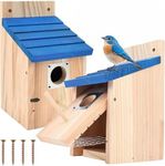 2 Pack Wooden Birdhouse Houses for Outside, 1-1/2" Entrance Hole Outdoor Bluebird House with Predator Guard–Wood Weather-Resistant Bird Nesting Box for Wrens Finches Swallows, Front Opening