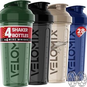 VELOMIX -4 PACK- 28 oz Shaker Cups for Protein Shakes - 4x Wire Whisk | BPA-Free & Dishwasher Safe | Leak Proof Protein Shaker Bottles for Protein Mixes | Large Blender Shaker Bottle Pack(Forest Edge)