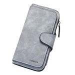 KELEEL Ladies Wallet Women Leather Clutch Purse Credit Card Coin Holder Bifold, Grey, 7.68 x 1.18 x 3.94 inch, Classic